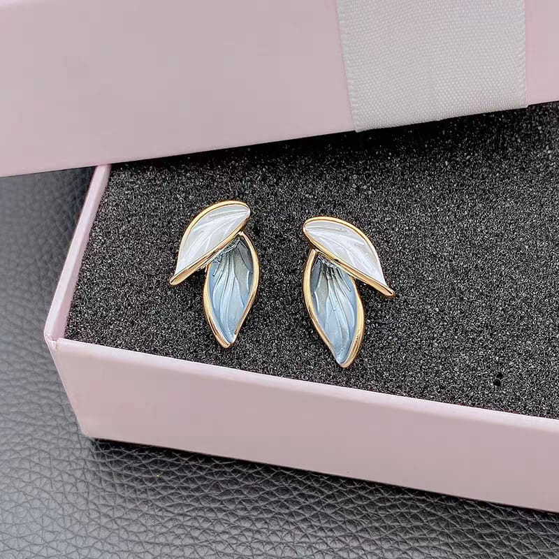 Double Leaf Modern Stud Earrings Pair - CETH140 LSH