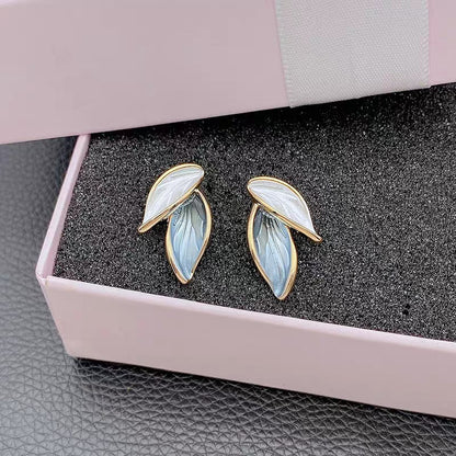 Double Leaf Modern Stud Earrings Pair - CETH140 LSH