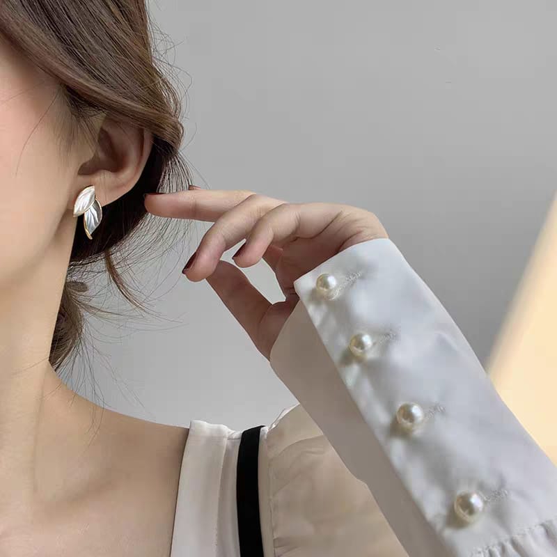 Double Leaf Modern Stud Earrings Pair - CETH140 LSH