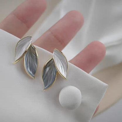 Double Leaf Modern Stud Earrings Pair - CETH140 LSH