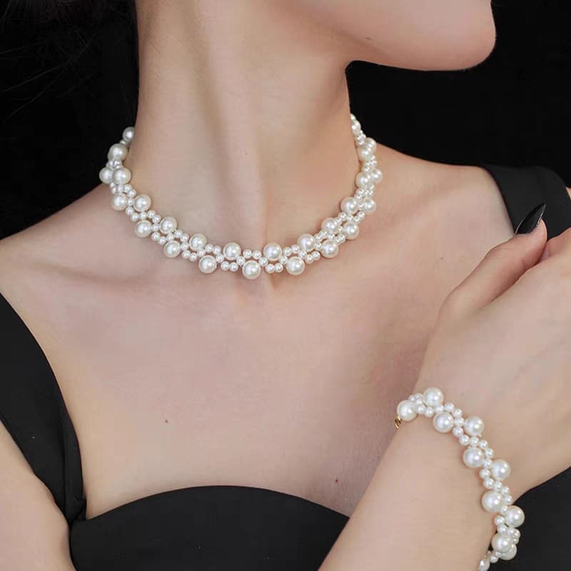Korean Pearl Necklace and Bracelet Combo - SSJK033