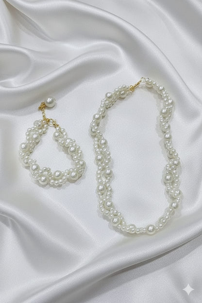 Korean Pearl Necklace and Bracelet Combo - SSJK033