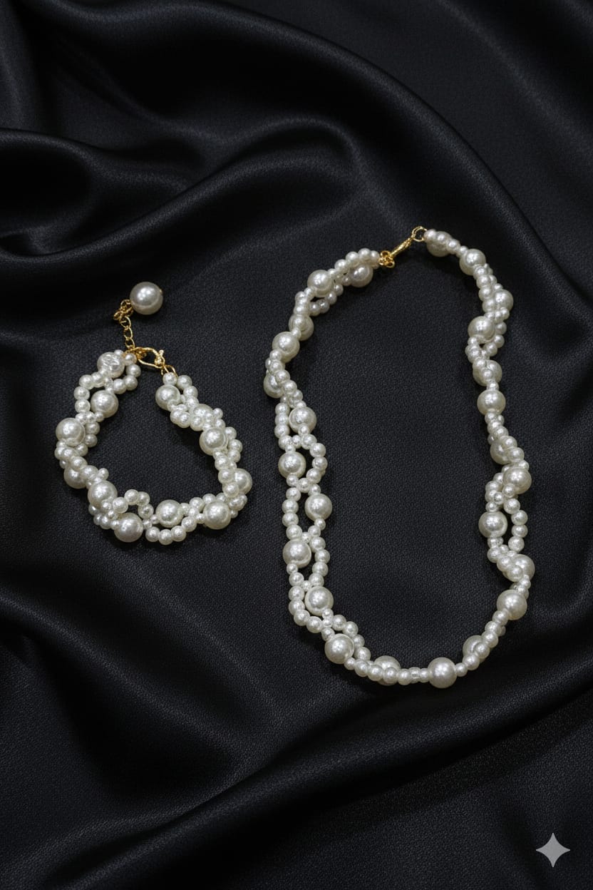 Korean Pearl Necklace and Bracelet Combo - SSJK033