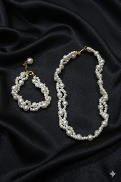 Korean Pearl Necklace and Bracelet Combo - SSJK033