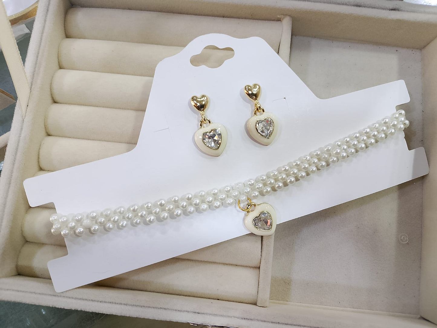 Pearl Heart Korean Necklace and Earrings Set - SSJK040