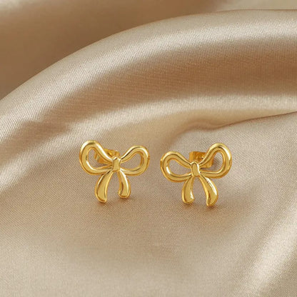 Golden Bow Korean Earrings Tops - SSJK0002