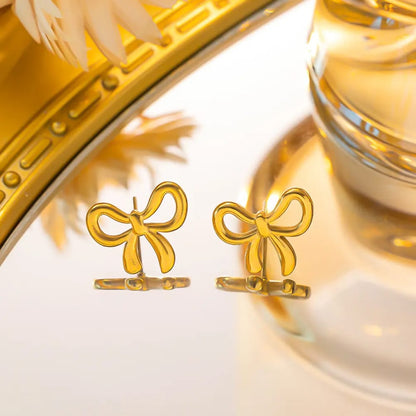 Golden Bow Korean Earrings Tops - SSJK0002
