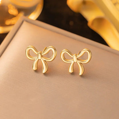 Golden Bow Korean Earrings Tops - SSJK0002