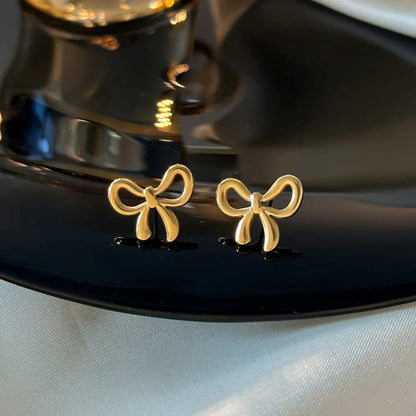 Golden Bow Korean Earrings Tops - SSJK0002