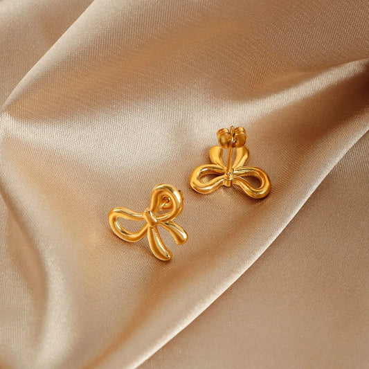 Golden Bow Korean Earrings Tops - SSJK0002