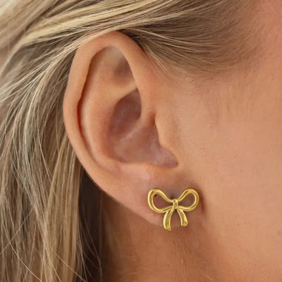 Golden Bow Korean Earrings Tops - SSJK0002