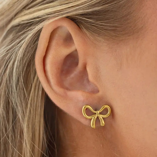 Golden Bow Korean Earrings Tops - SSJK0002