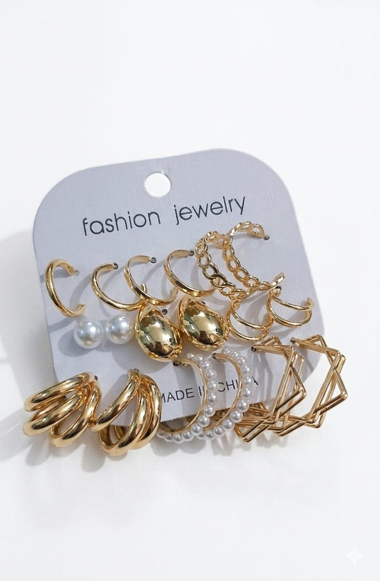 9 Pairs Korean Earrings and Studs - SSJK0029
