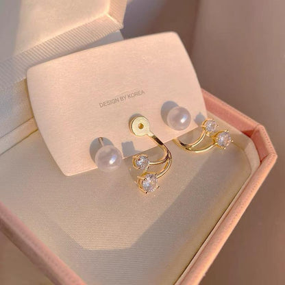 Double Crystal Pearl Earrings Tops - SSJK0004