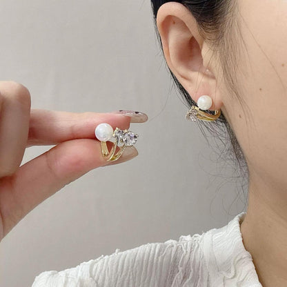 Double Crystal Pearl Earrings Tops - SSJK0004