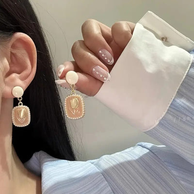 Pink Crop Reco Korean Earrings - SSJK0005