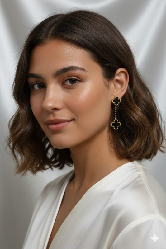 Double Clover Korean Drop Earrings - SSJK0006