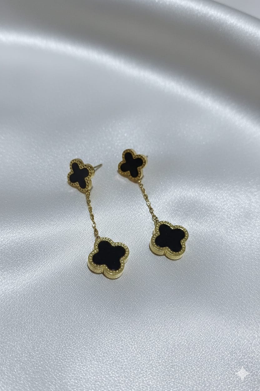 Double Clover Korean Drop Earrings - SSJK0006