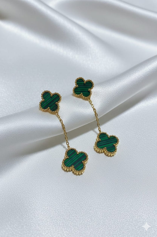 Double Clover Korean Drop Earrings - SSJK0006