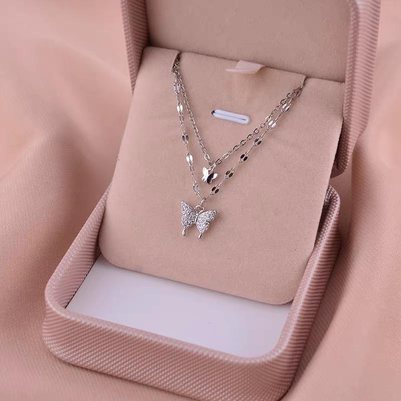 Double Butterfly Polished Necklace - SSJK0037