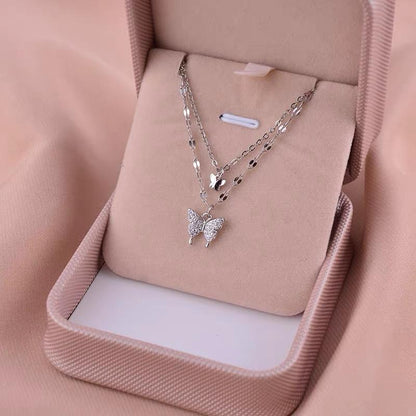 Double Butterfly Polished Necklace - SSJK0037