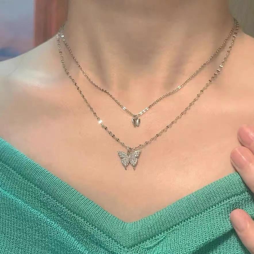 Double Butterfly Polished Necklace - SSJK0037