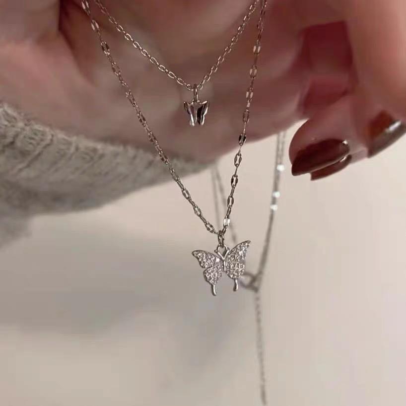 Double Butterfly Polished Necklace - SSJK0037