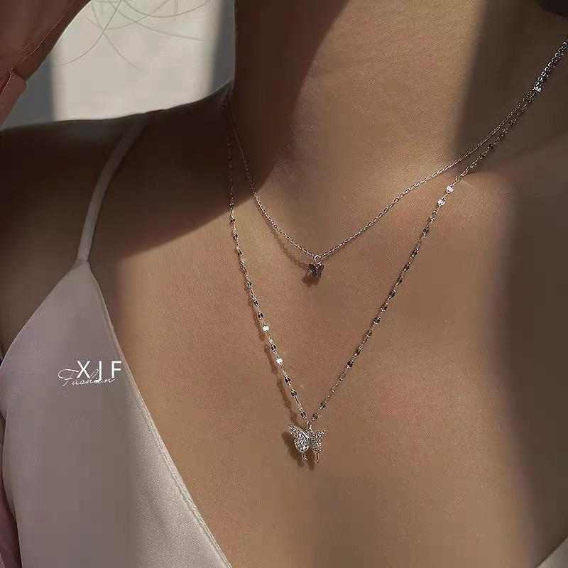Double Butterfly Polished Necklace - SSJK0037