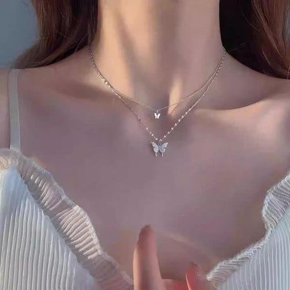 Double Butterfly Polished Necklace - SSJK0037