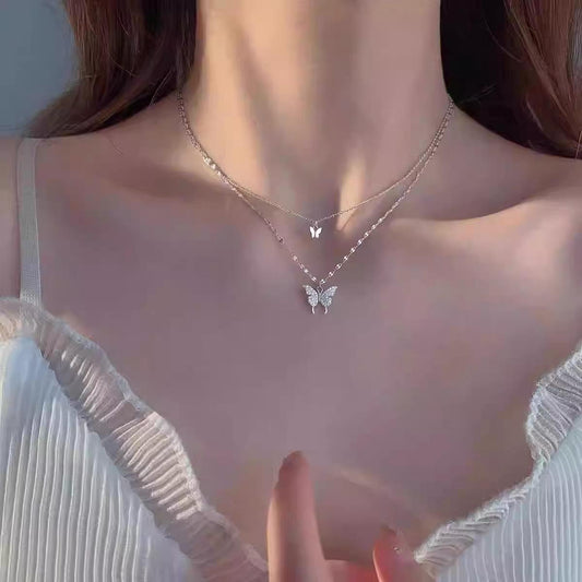 Double Butterfly Polished Necklace - SSJK0037