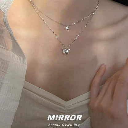 Double Butterfly Polished Necklace - SSJK0037