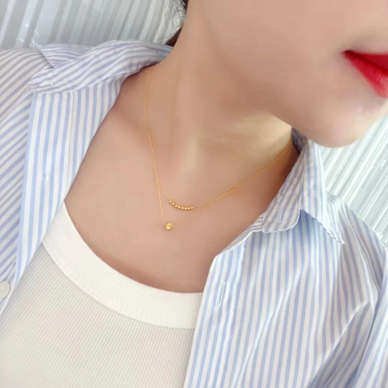 Golden Ball Double Layer Pendant - SSJK038