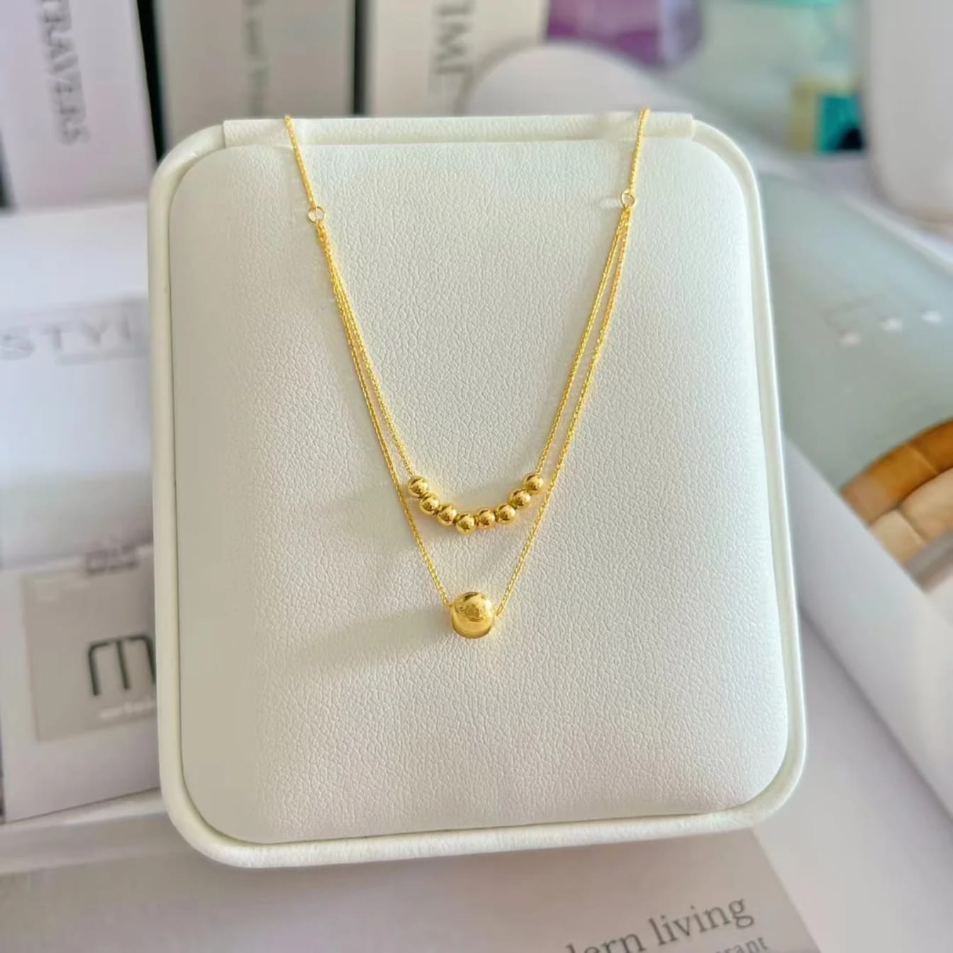 Golden Ball Double Layer Pendant - SSJK038