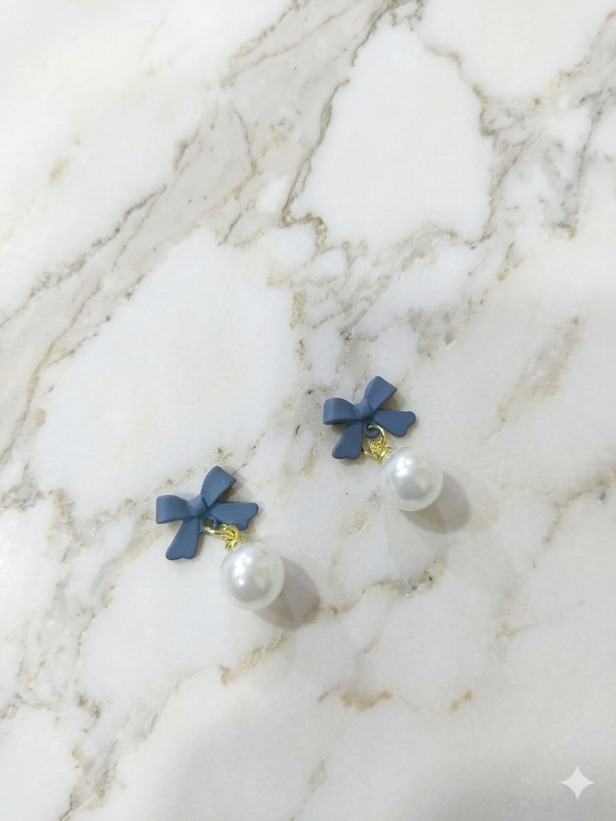 Azraq Bow Korean Pearl Earrings - SSJK0010