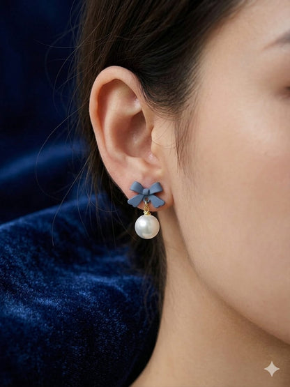 Azraq Bow Korean Pearl Earrings - SSJK0010