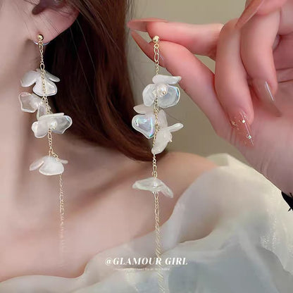 Long Drop Flower Korean Earrings - SSJK0011