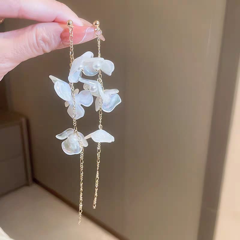 Long Drop Flower Korean Earrings - SSJK0011