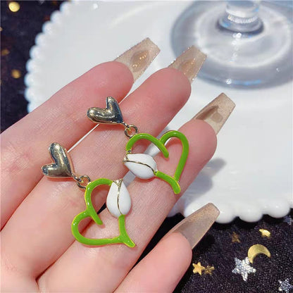 Double Heart Green Korean Earrings - SSJK0012