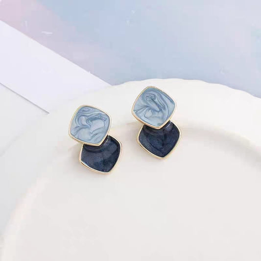 Zircon Korean Blue Shiny Earrings - SSJK0013