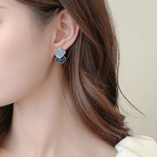 Zircon Korean Blue Shiny Earrings - SSJK0013