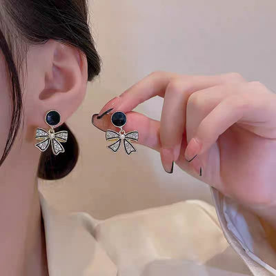 Black Golden Bow Earrings - SSJK0017
