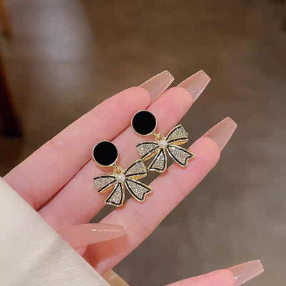 Black Golden Bow Earrings - SSJK0017