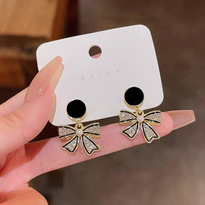 Black Golden Bow Earrings - SSJK0017