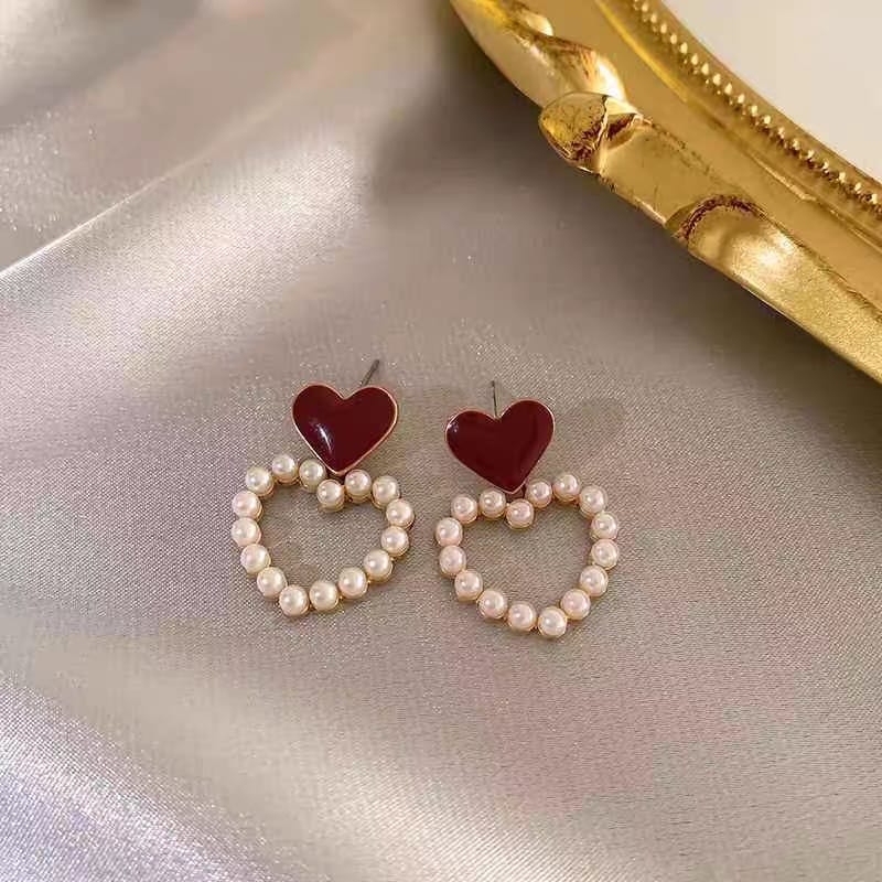 Korean Heart Pearl Earrings - SSJK0015
