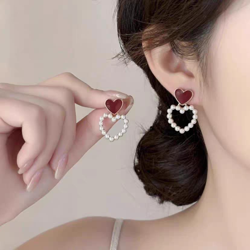 Korean Heart Pearl Earrings - SSJK0015