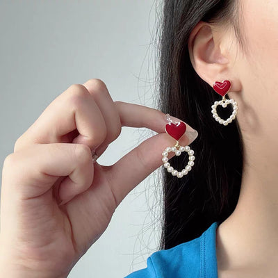 Korean Heart Pearl Earrings - SSJK0015
