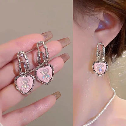 French Heart Teddy Bear Earrings - SSJK0022