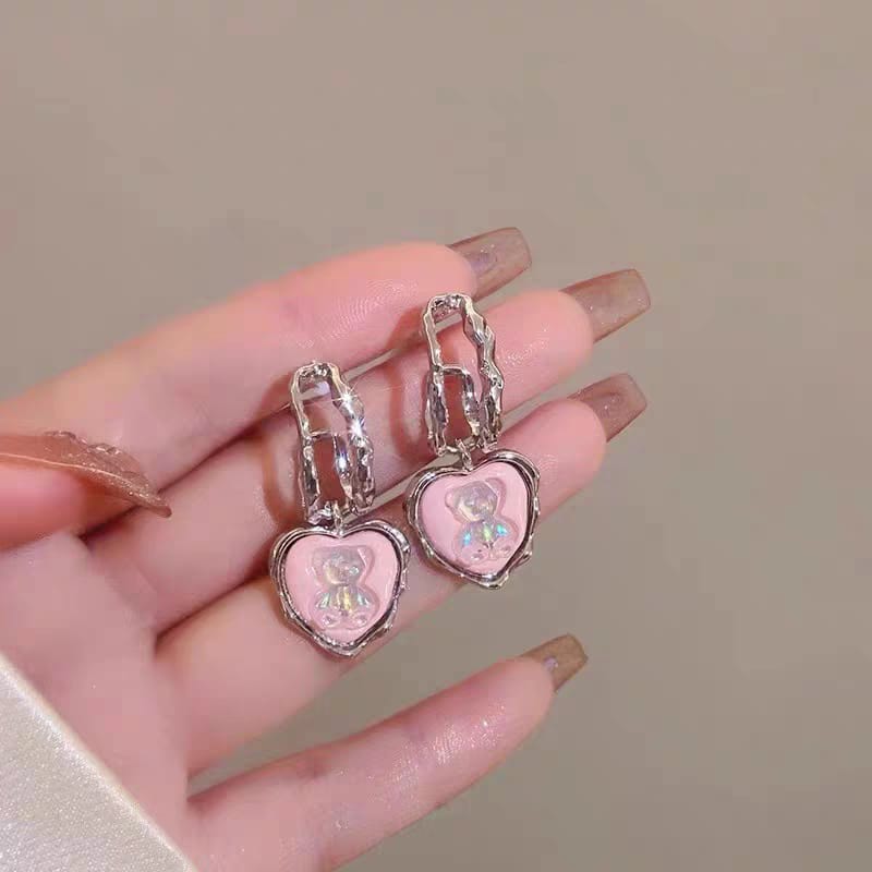 French Heart Teddy Bear Earrings - SSJK0022