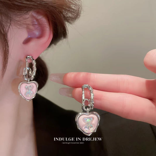 French Heart Teddy Bear Earrings - SSJK0022