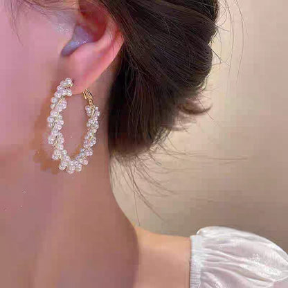 White Pearls Korean Stylish Hoops - SSJK0021